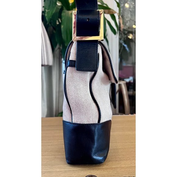 TORY BURCH AUTHENTIC VINTAGE CANVAS AND BLACK (DARK BLUE?) HANDBAG - Picture 8 of 15